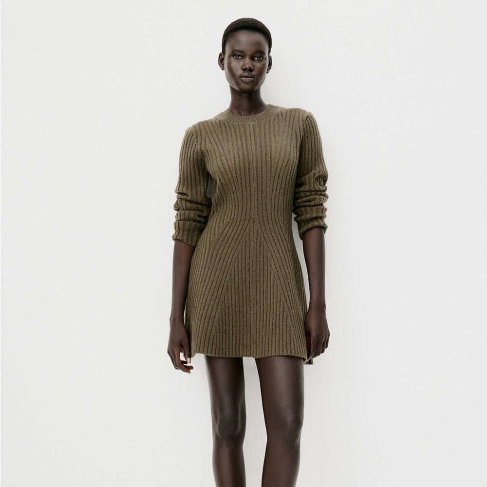 H&M Olive Long Sleeve Rib Knit Dress